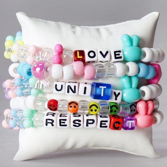 LASR Love Unity Respect 5PC Stacked Rave Kandi Bracelet - Picture 2 of 3